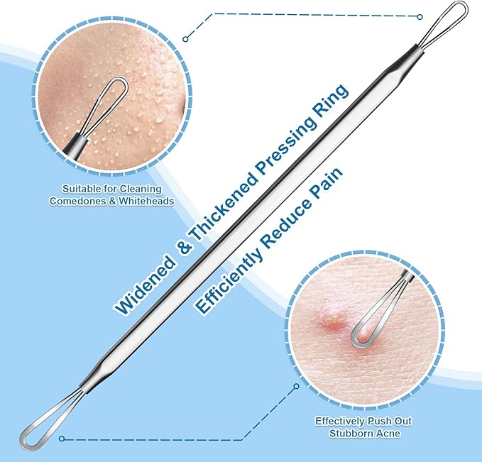 Stainless Steel Blackhead Remover, Pimple Extractor, Pimple Popper, Comedone Extractor, Surgical Grade Acne Treatment Tool, 3rd Generation Blemish Removal Kit for Face, Nose, T-Zone, 2Pcs