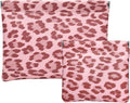 2 Leopard Leather Small Makeup Pouches Set for Women,Cosmetic Accessories,Waterproof and Portable Cosmetic Bags,Self-closing,No Zipper, Aesthetic Storage Pouch,Lipstick for Purse, Pink