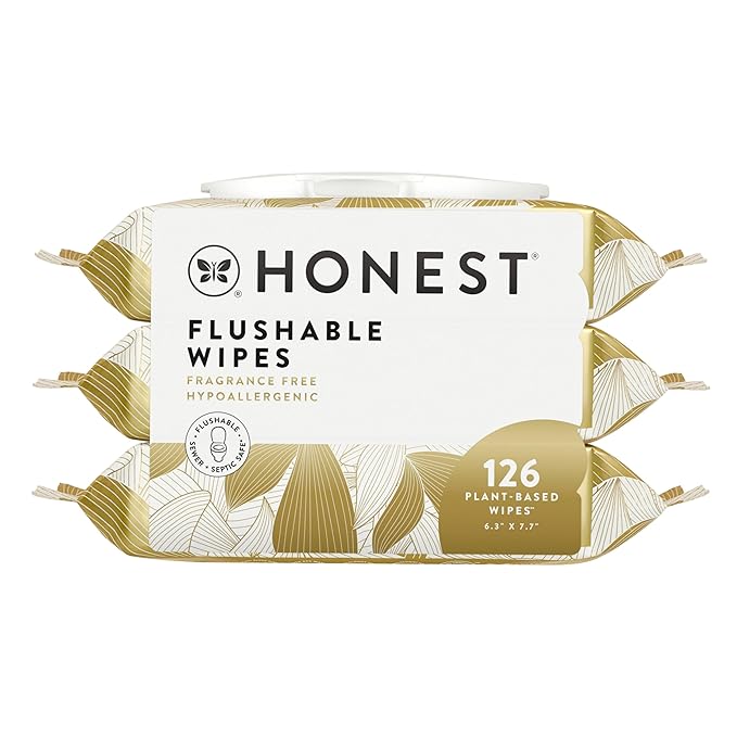The Honest Company Hypoallergenic Flushable Wipes for Sensitive Skin, Gilded Wings, 126 Count