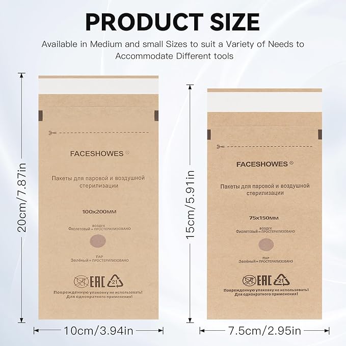 100Pcs Disposable Self-Sealing Sterilizer Pouches for Nail Tool,LXIANGN Dry Heat Autoclave Nail Tools Sterilizer Bags Kraft Paper Cleaning Bags For Dentist Tools and Nail Art Supplies (75mm x 150mm)