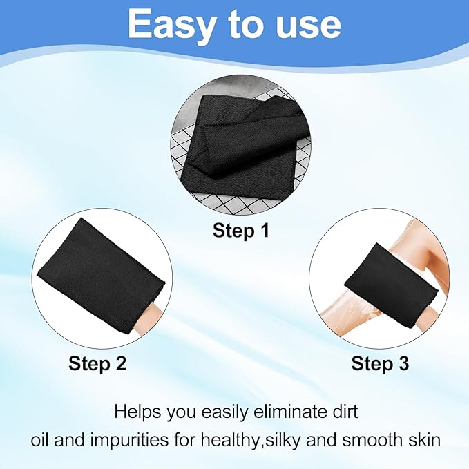 Tatuo 12 Pieces Korean Exfoliating Mitt Glove Italy Towel Body Skin Scrubber Exfoliating Scrubber for Remove Dead Skin Washcloth Korean(Small,Black)