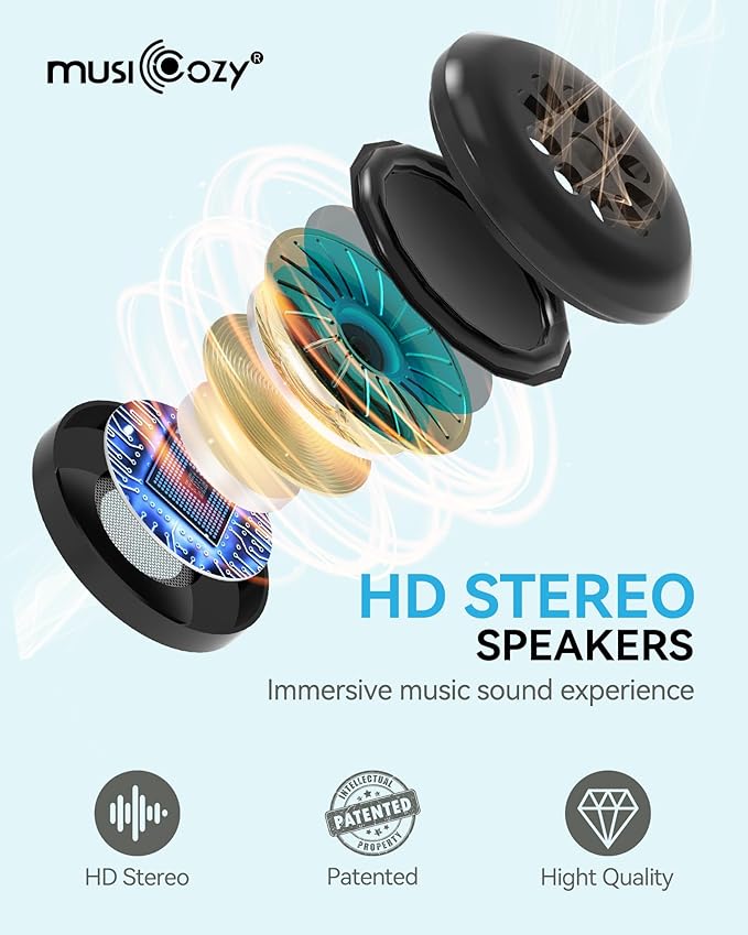 MUSICOZY Sleep Headphones Masks, Headphones Masks for Sleeping Wireless Music Mask, Bluetooth Sleep Eye Mask for Sleeping for Side Sleepers Men Women with Speakers Cool Tech Gadgets Gifts