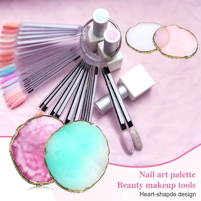 2PCS Nail Art Palette, Resin Nail Plates Makeup Mixing Palettes Gilded Edge Polish Palette Mixed Color Painting Irregularity Palettes Display Board for DIY Manicure Art Design Foundation Makeup