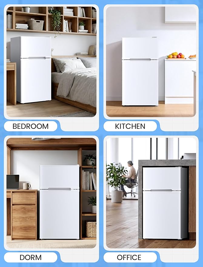 COWSAR 2.5 Cu.Ft Dorm Fridge with Freezer, Double Reversible Door Compact Refrigerator with 2 Removable Shelves, Commercial Drink Fridge for Bedroom, Office, Kitchen, Dorm, White