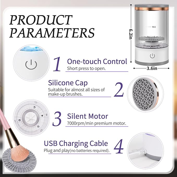 Electric Makeup Brush Cleaner - Portable Compact Design for Travel Home Use - Professional Makeup Brush Cleaning Machine - Automatic Makeup Brush Cleaner in Efficient for Beauty Women, Girls