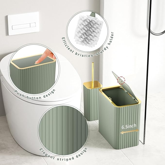 Bathroom Accessory Set - Sage Green Bathroom Set, 12PC Bathroom Accessories Set, Mini Trash Can, Toilet Brush, Trash Can & Soap Dispenser