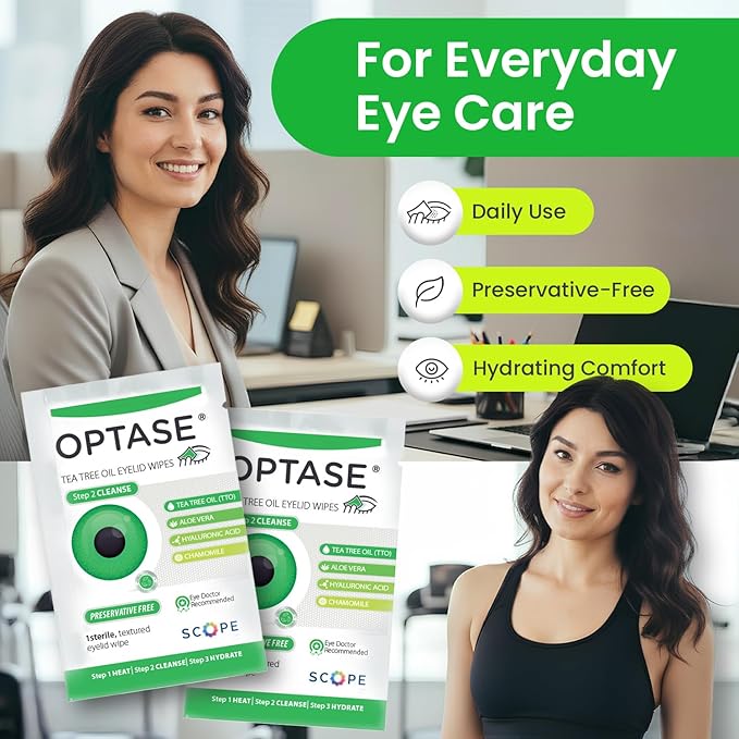 OPTASE TTO Eyelid Cleansing Wipes, 20 Count – Individually Wrapped Tea Tree Oil Eyelid Wipes – Preservative-Free Formula for Daily Use – Eye Doctor Recommended Tea Tree Eye Lid Cleanser