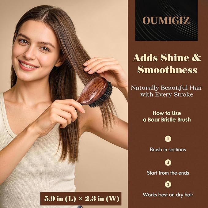 Small Boar Bristle Hair Brush Since 1965 British Craftsmanship, Handmade Natural Wooden Mini Hairbrush/Beard Brush, Pure Soft Bristles Gentle Detangling Women Men Kids Thin Fine Hair, Smooth & Shine