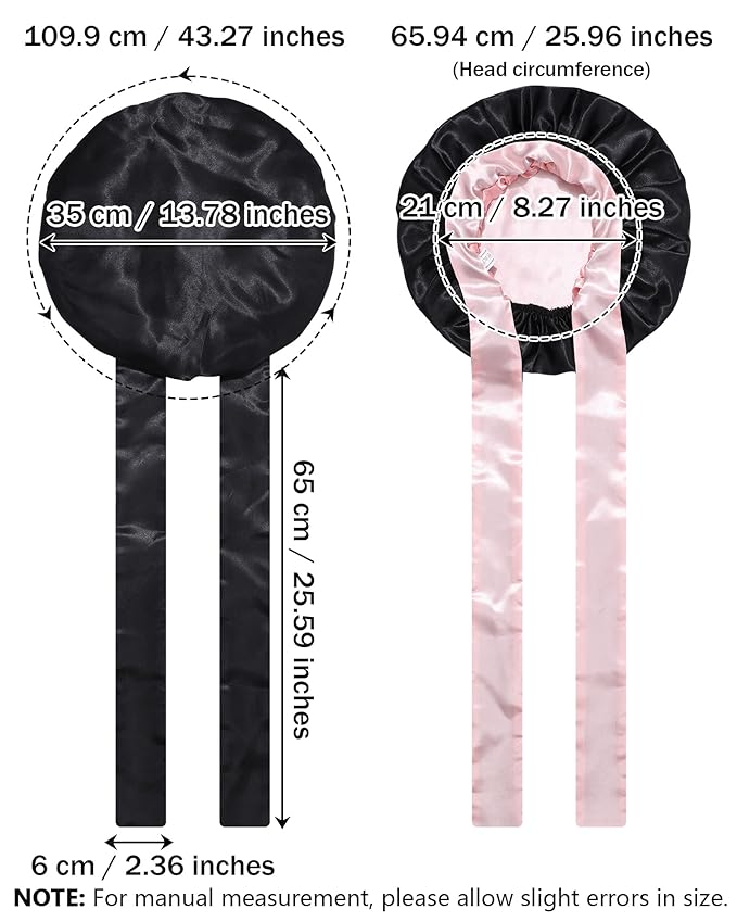 Satin Bonnet Silk Wrap for Sleeping - Reversible Night Cap with Tie Band for Curly Hair (Black + Pink)