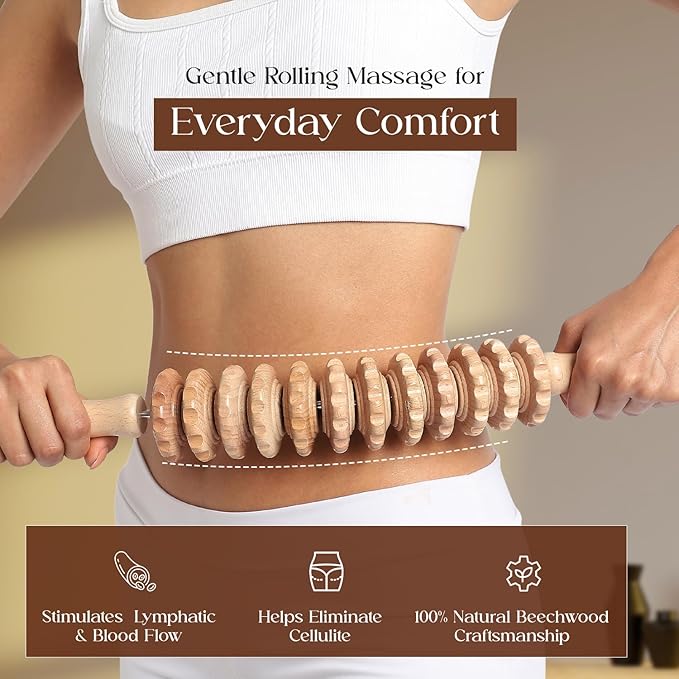 Mr.Woodware Wood Therapy Massage Tools - 2 Pcs Wooden Lymphatic Drainage Curved Roller Stick & Back Massager with Rope Massage Kit - Wood Massage Tools for Body Shaping, Sculpting, Maderoterapia