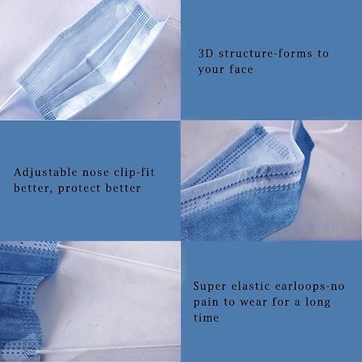 Borje Navy Disposable Face Masks 100 Pcs Navy Blue Face Mask 3 Ply Protection Masks