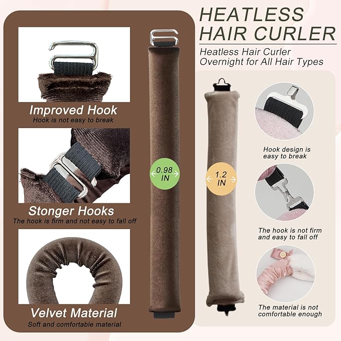Heatless Curling Kit: Headband Curler, Curling Ribbon with Hook for Overnight Sleep Styling - Easy to Use Red