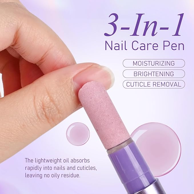 4-in-1 Cuticle Pusher Pen, Cuticle Oil Pen with Ceramic Tip and Micro-Dosin Oil, Repair Nourish Nails Cuticle Remover Nail Care Pen for Hangnails Dry & Damaged Nails(1pc)