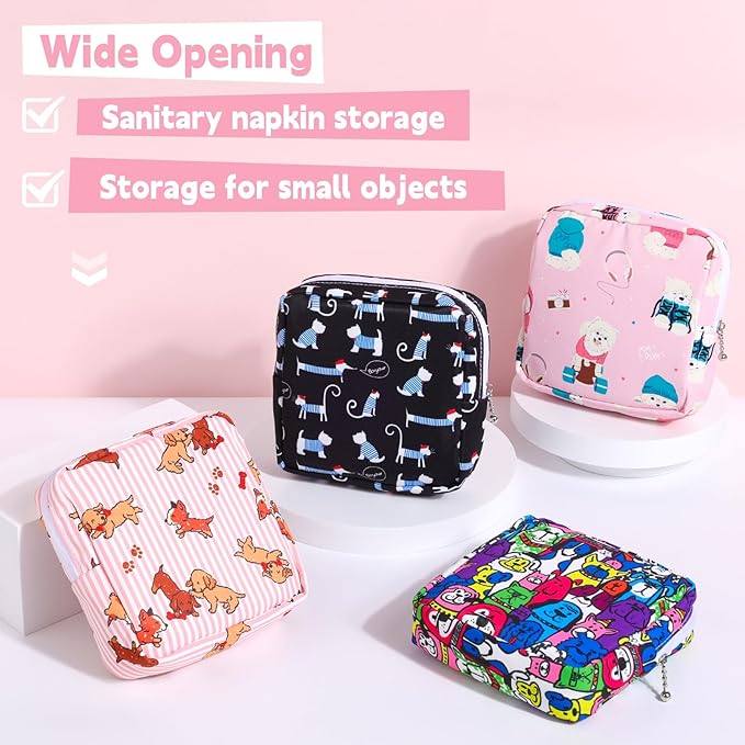 Desing Wish Sanitary Pad Storage Bag Portable Period Bag for Teen Pads/Sanitary Napkins/Small Tampons, Sanitary Napkin Storage Bag First Period Gifts for Teen Girls (Purple Swan)