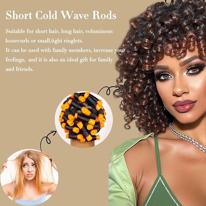 Orange Perm Rods Set for Natural Hair - 36pcs Cold Wave Rods Plastic Hair Rollers for Short Long Hair Curling Rod(36pcs Orange)