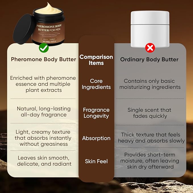 Pheromone Body Butter for Men, Body Skin Cream with Shea Butter, Cocoa Butter & Coconut Oil, Long-Lasting Fragrance, Deep Hydration, Non-Greasy, Alcohol-Free, Vegan (2)
