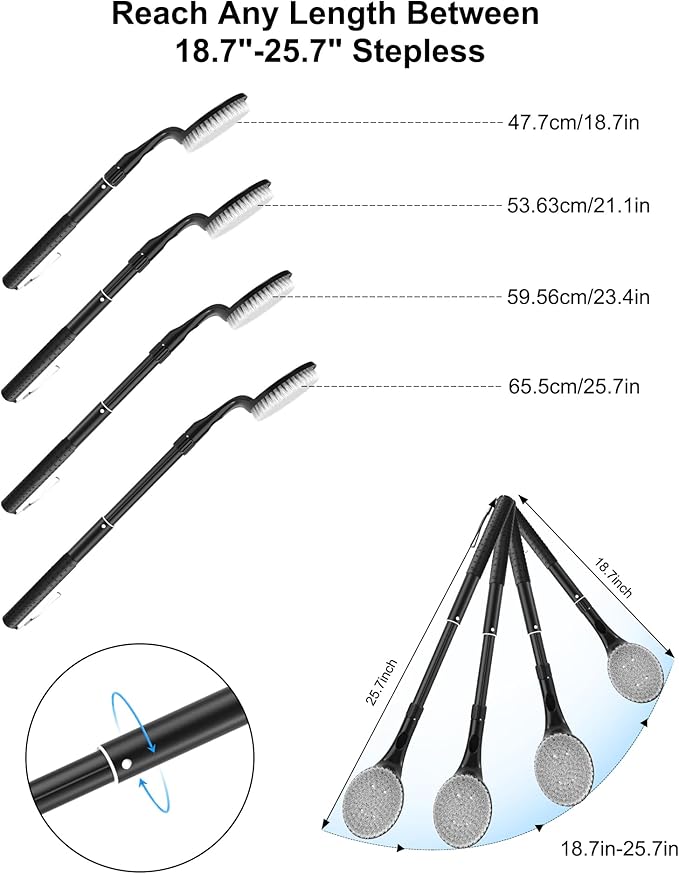 Back Scrubber Anti Slip for Shower, 25.7” Telescopic Back Bath Brush for Shower, Back Scrubber, Exfoliation and Improved Skin Health for Elderly with Limited Arm Movement, Disabled