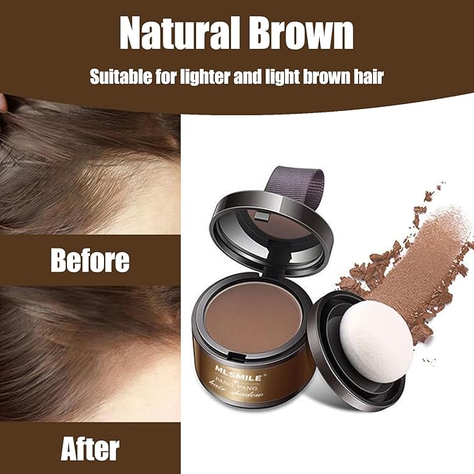 Hairline Powder Hair Root Touch Up - 3 Brush Heads, Instant Cover up Gray Hair, Portable Hair Color Concealer, Women Men's Grey Hair Coverage, Multi-purpose for Eye Shadow & Contouring - Coffee