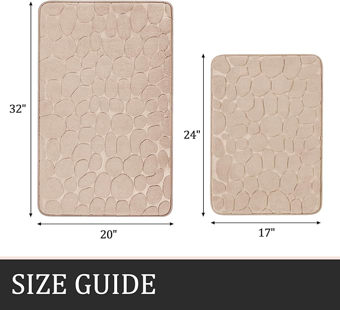 YIHOUSE Bathroom Rugs Mat Set 2 Piece Khaki, Memory Foam Bath Mats Sets, Non Slip Water Absorbent Washable Bath Rugs for Sink, Toilet and Floor