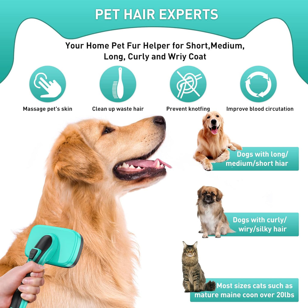 Pet Brush Kit for Grooming, Dog Self-Cleaning Slicker Brush + Nail Clippers Set for Shedding Long Short Haired Cats. Removes Loose Fur, Undercoat, Mats, Tangled for Most Hair Types & Size