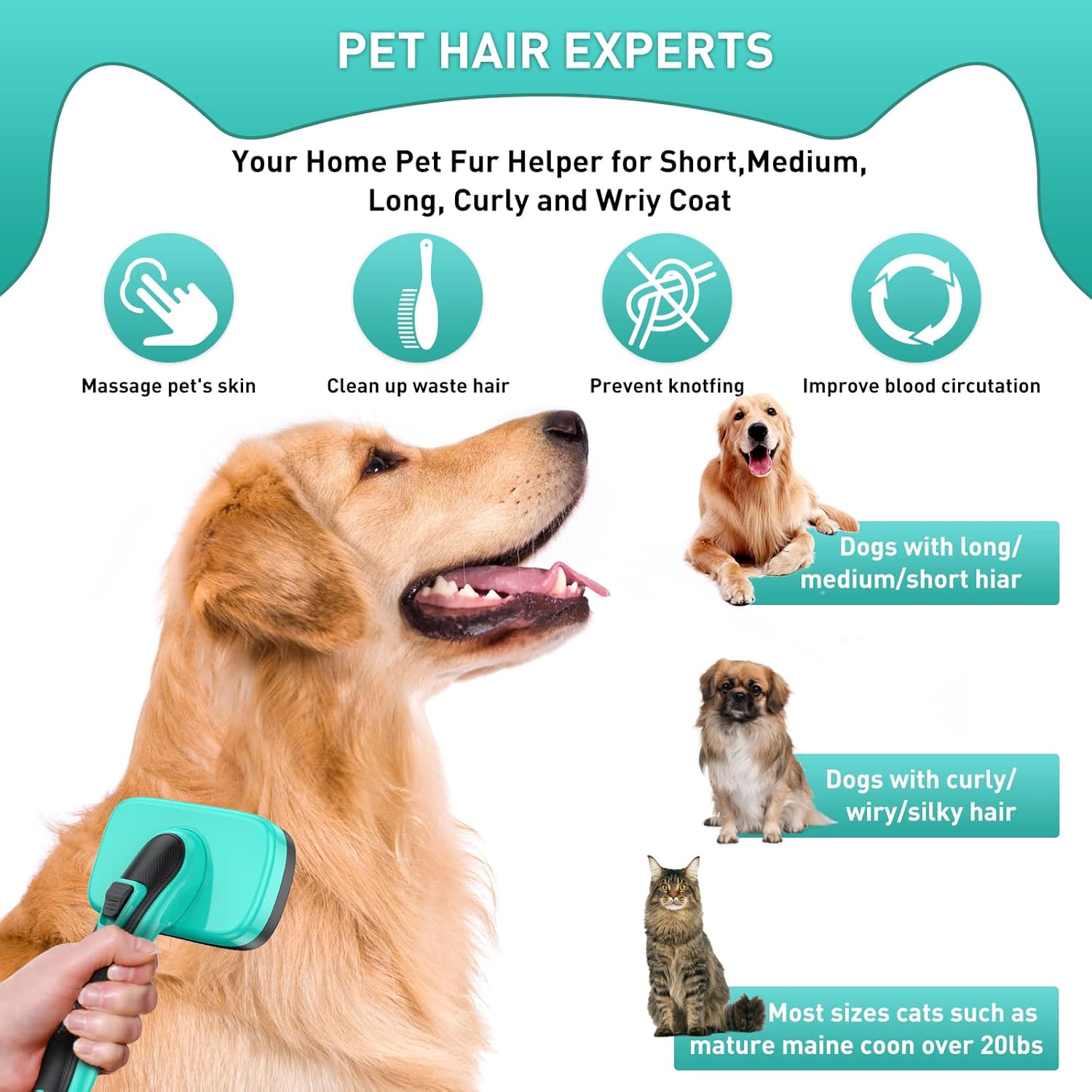 Pet Brush Kit for Grooming, Dog Self-Cleaning Slicker Brush + Nail Clippers Set for Shedding Long Short Haired Cats. Removes Loose Fur, Undercoat, Mats, Tangled for Most Hair Types & Size