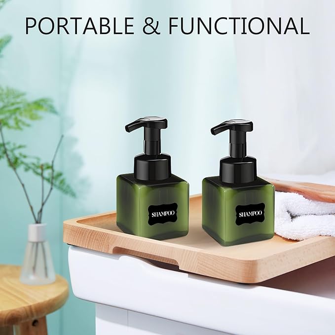 8.5 oz Foaming Soap Dispenser Plastic Foaming Pump Bottle, Refillable Dispenser with Plastic Pump, Empty Hand Bottles for Liquid Soap, Shampoo, Bathroom,Hotel,Restaurant (15, Green)