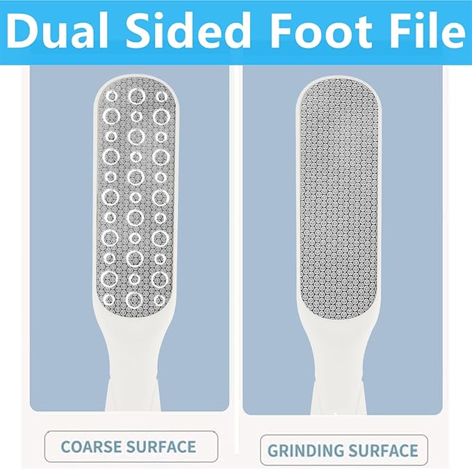 Fu Store 2 Pack Foot Files Callus Remover Stainless Steel Foot Rasp and Dual Sided Feet File Professional Scrubber Pedicure Tools Premium for Feet Care Remove Hard Skin, White