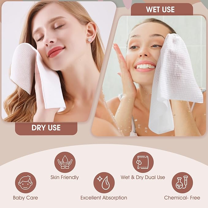 Disposable Face Towel Cloth Thicker Large Size 10"X12"Face Towelettes Disposable for Washing Clean Skin Towels Cleaning Towels