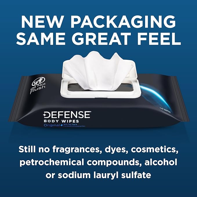 Defense Soap All Natural Body Wipes with Tea Tree Oil | Wrestling, Combat, Camping, Gym, Post Workout Shower Wipes for Men and Women. 40 Count