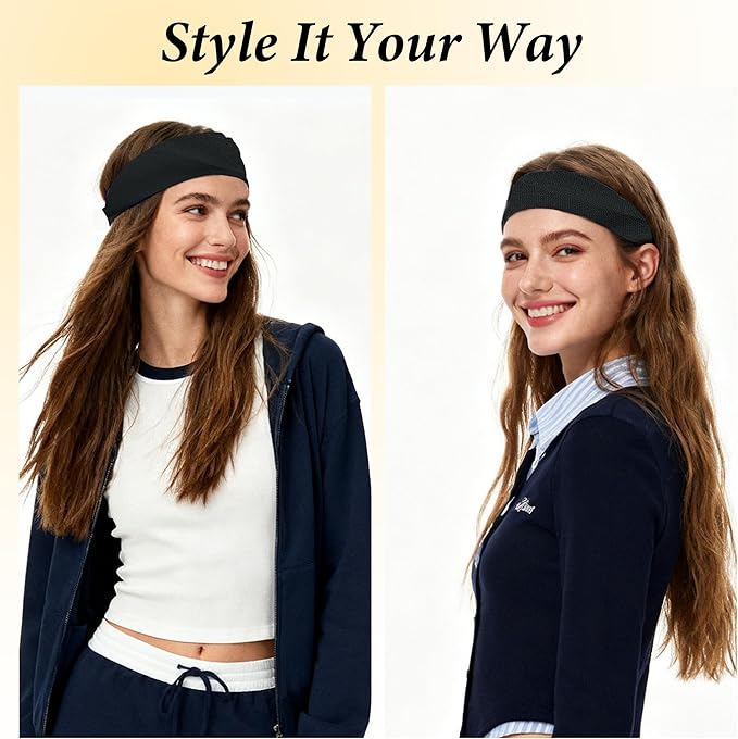 Headbands for Women Non-Slip Workout Hair Bands, 6 Pack Stretchy Athletic Soft Sweatbands, Elastic Cloth Fabric Headband, Fashion Head Bands for Yoga Running Sports Gym Sports Exercise