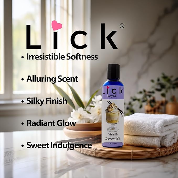 LICK Vanilla Dessert-Inspired Scented Body Oil – Fast-Absorbing Daily Hydration with Almond Oil & Vitamin E – 4 oz
