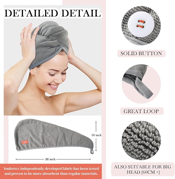 YoulerTex Microfiber Hair Towel Hairs Wrap: 2 Pack 10X26 Hair Dryer Towels for Women Absorbent Turban Twist Drying Shower Cap Curly Hairs Products for Hair's Care Accessories (Emerald)