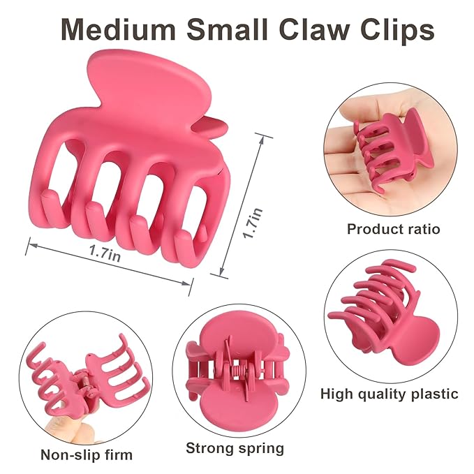 6 Pcs Hair Clips Small Claw Clips for Thin Hair Medium Matte Non-slip Hair Accessories for Women and Girls (Pink)