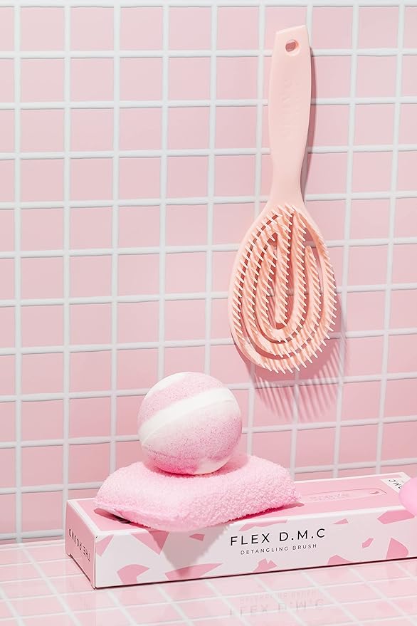Crave Naturals FLEX DMC Detangling Brush for Natural Textured Hair - Flexible Hair Brush Detangler for Curly, Frizzy, Thick Hair - ROUND (Plastic) (Pack of 2)