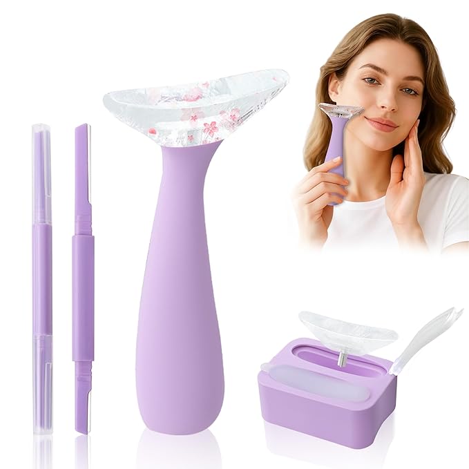 Azrra Ice Roller for Face and Dermaplane Razor, Ice Face Roller Reduces Puffiness, Minimize Pores, Reusable Massage Silicone Ice Mold with 2 Dual-head Face Razor