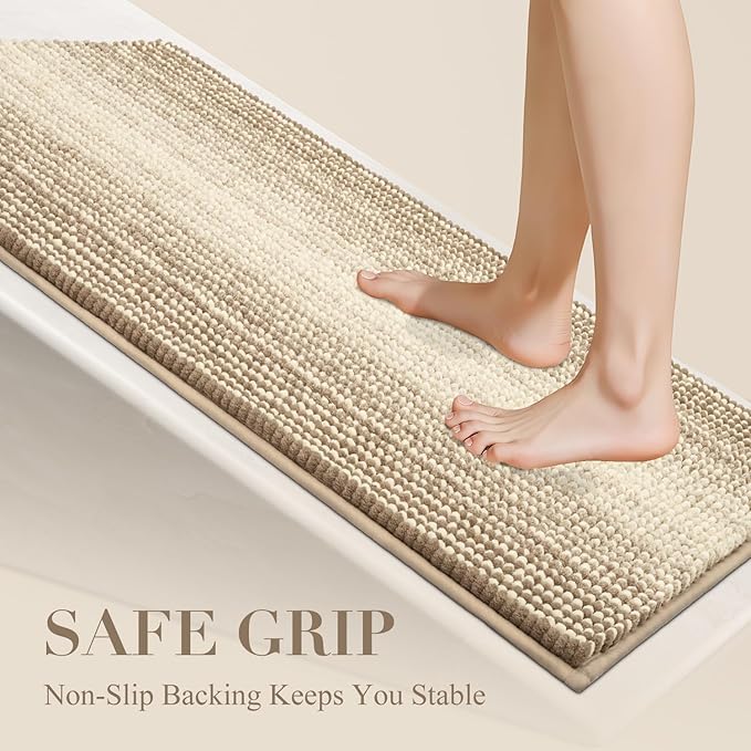 BSICPRO Large Bathroom Rugs, Bath Mat Rug for Bathroom Non Slip 24 x 36 Inches Water Absorbent Chenille Floor Mats Machine Washable (Tan)