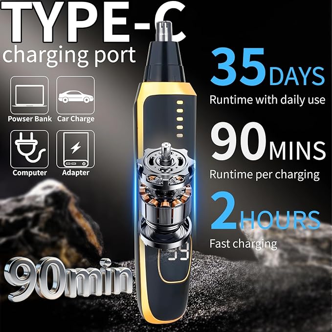 LED Display Eyebrow & Nose Hair Trimmer Clipper for Men Women,2026 Rechargeable 2 in 1 Painless Ear & Facial Hair Trimmer with Powerful Motor and Dual-Edge Blades Easy Cleansing (Black)