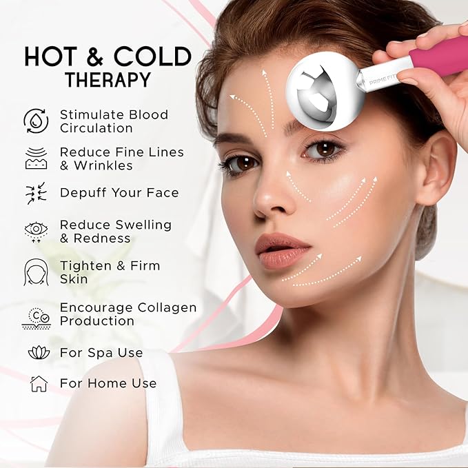 Prime Fitness Ice Globes for Facials | Unbreakable Steel Cooling Roller | Cryo Sticks for Face | Face Massager for Neck & Eyes | Skin Care for Dark Circles, Puffiness (Red)