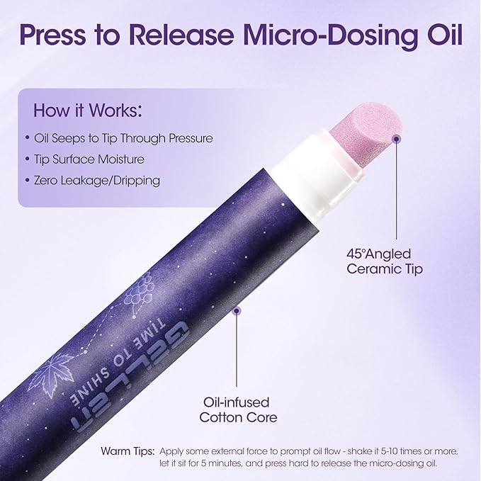 Gellen 4-in-1 Cuticle Pusher Pen with Micro-Dosing Oil, Cuticle Remover & Cuticle Oil in a Pen, Ceramic Nail Pusher Oil Pen for Hangnail & Dry & Damaged Nails, Nail Care Pen for Repair & Nourish Nails