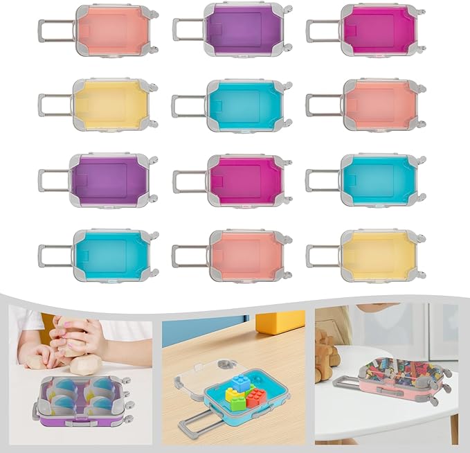 Jiabailie 12 Pack Mini Suitcase Party Favor Gift Box Plastic Mini Luggage Trolley Candy Box False Eyelashes Tiny Suitcase for Girls Birthday Party Jewelry False Eyelashes Storage 5 Colors