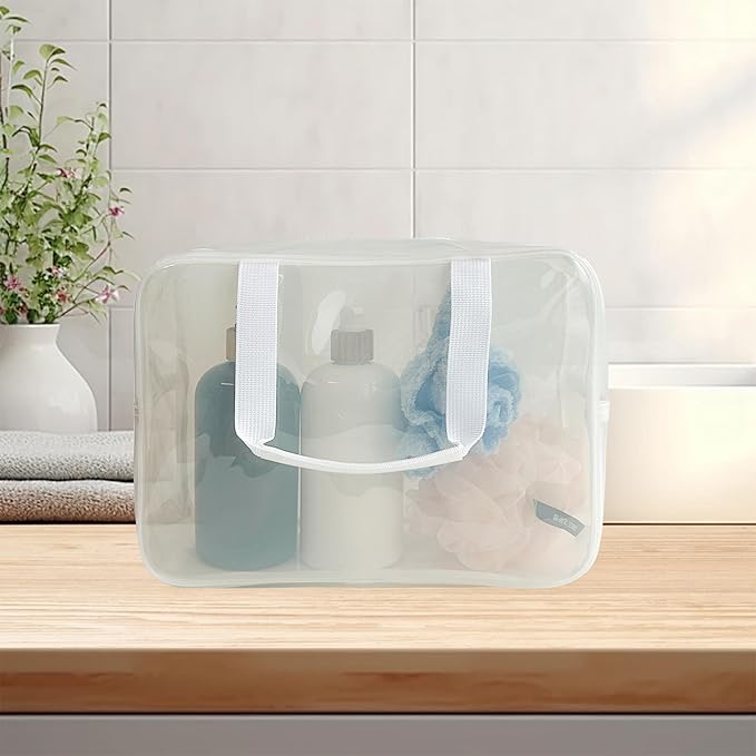 PVC Clear Pure Color Transparent Large Zipper Cosmetic Pouch Travel Makeup Cosmetic Bag with Handle for Travel Bathroom Toiletry Organizer (A23014-101-44)