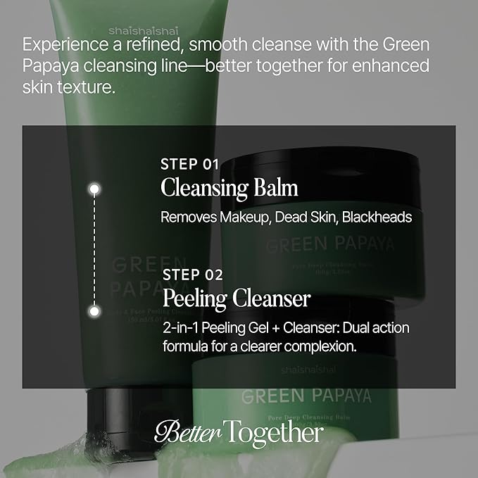 shaishaishai GREEN PAPAYA Pore Deep Cleansing Balm, Makeup Remover, Gentle Exfoliating, Pore Cleaner, Black Head Remover for Face, Oil Cleanser with Jojoba Oil, Korean Skin Care, 2.87oz