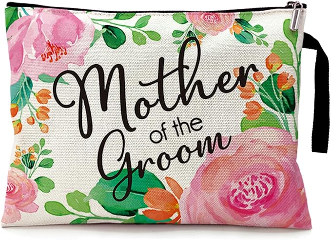 Mother of the Groom Funny Cosmetic Bag, Canvas Toiletry Storage Pouch Travel Zipper Makeup Bag, Wedding Engagement Shower, Present for Mother Women, Wedding Gifts for mom friend coworker BFF Sister