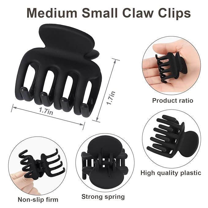 6 Pcs Hair Clips Small Claw Clips for Thin Hair Medium Matte Non-slip Hair Accessories for Women and Girls (Black)