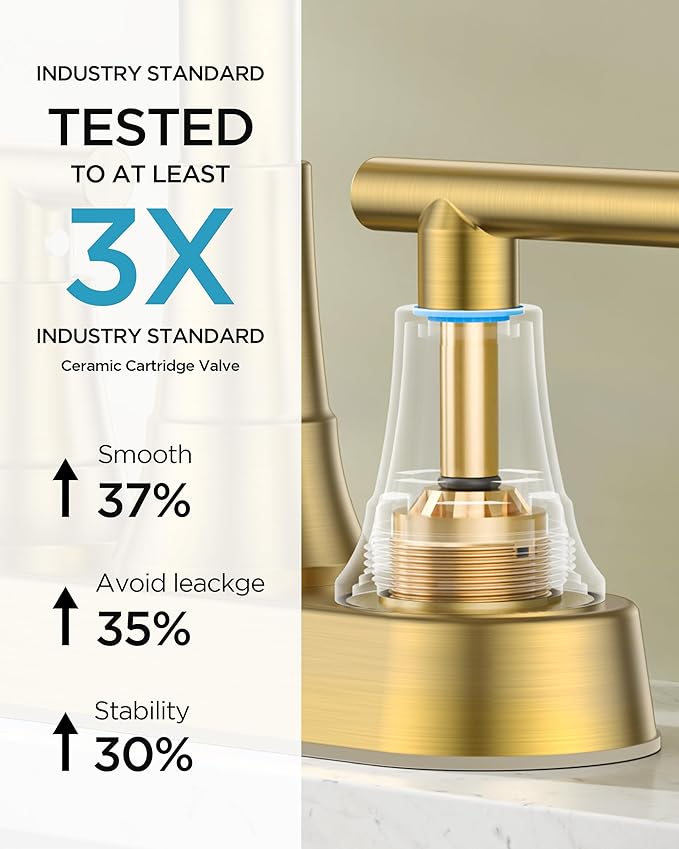 FORIOUS 4 Inch Bathroom Sink Faucet 2 Hole, Brushed Gold Vanity Faucet with Pop-Up Drain, ADA Compliant Centerset Sink Faucet for Bathroom Vanity RV Powder Room
