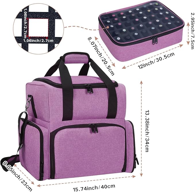 Nail Polish Organizer Case Holds 80 Bottles (15ml - 0.5 fl.oz) and a Nail Lamp,Nail Polish Case with 2 Removable Bags and Tools Storage Sections Purple