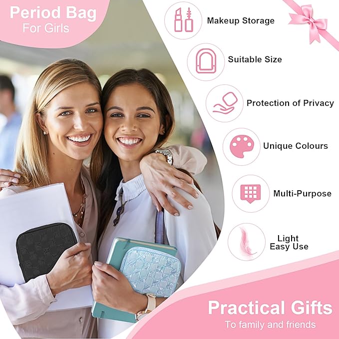 Desing Wish Sanitary Napkin Storage Bag Polyester Fabric Period Bag for Teen Girls Sanitary Pad Pouch for Sanitary Napkins/Tampons/Panty Liners Privacy Protector Pad Bag (Bubble-Check, Blue)
