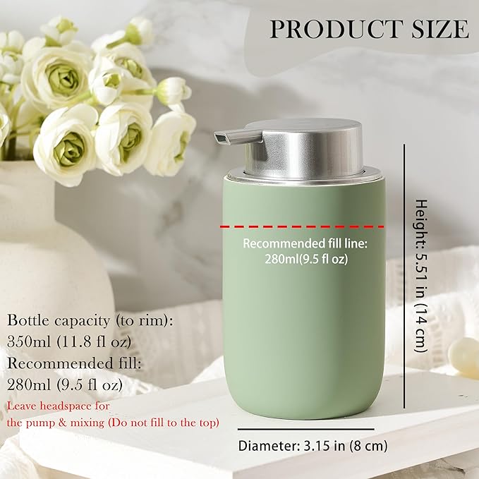 Foaming Soap Dispenser,12oz Foam Dispenser Ceramic,Foaming Hand Soap Dispenser Bathroom,Green Modern Refillable Soap Bottle for Hand Wash(Rubber Paint)