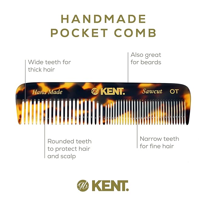 Kent OT Tokyo Yellow Fine Tooth and Wide Tooth Pocket Comb - Handmade Hair Comb for Men and Women and Kids, Pocket Beard and Mustache Comb, Saw Cut and Hand Polished Made in England