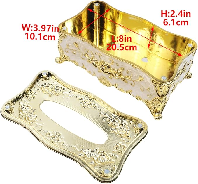 Geesatis Tissue Box Cover Tissue Box Holder Facial Tissue Paper Organizer Luxury Facial Napkin Holder for Home, Gold, 2 Pcs